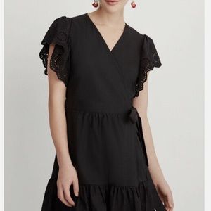 MAETTE / STELLA & DOT MALLORY WRAP DRESS, Black eyelet ruffle sleeves size XS